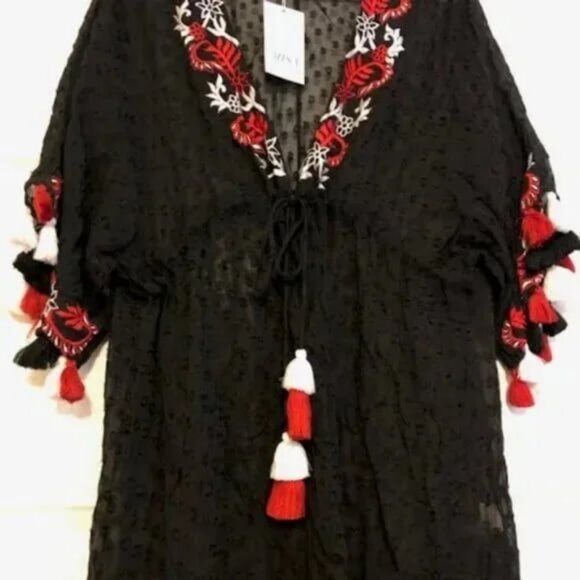 NWT MISA Los Angeles Daleo Boho Embroidered Tasseled Tunic Dress S MSRP $325 - Picture 5 of 7